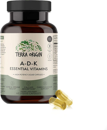 TERRA ORIGIN ADK Essential Vitamins - 60 High Potency Liquid Capsules, Vegan, Non-GMO, Gluten Free, Made in The USA