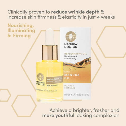 Manuka Doctor Replenishing Face Oil - Nourishing, Powerful Anti Aging Manuka Oil, Grape Seed & Rose Hip Oil, Moisturizing, Firming And Age-Defying Skin Care (.85 Fl Oz)