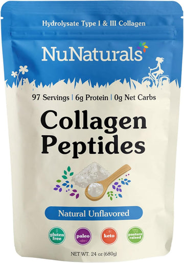 Nunaturals Collagen Peptides Powder (Type I, Iii), For Skin, Hair, Nail, And Joint Health, 24Oz