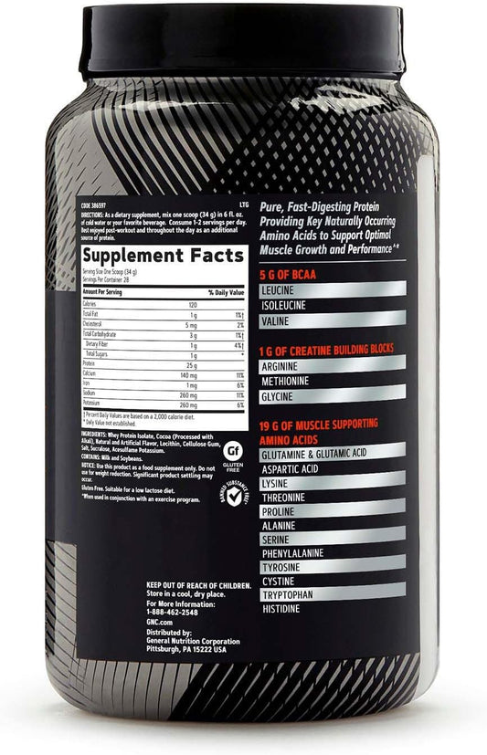 Gnc Amp Pure Isolate | Fuels Athletic Strength, Performance And Muscle Growth | Fast Absorbing | 25G Whey Protein Iso With 5G Bcaa | 28 Servings | Chocolate Lava Cake