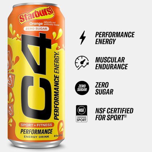 C4 Performance Energy Drink | Starbust™ Orange | Zero Sugar Carbonated Preworkout Energy | 200Mg Caffeine With Beta Alanine | 16 Fl Oz (12 Pack)