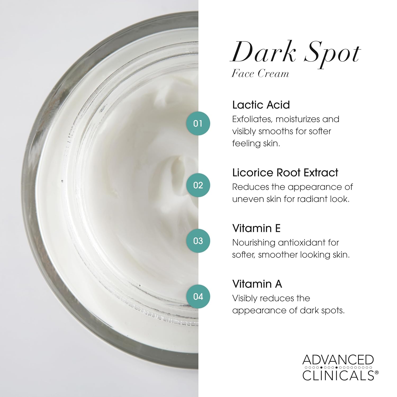 Advanced Clinicals Dark Spot Face Moisturizer | Lactic Acid Lotion For Face With Caffeine, Cocoa Butter, & Vitamin A | Brightening Cream Visibly Reduces Look Of Dark Spots & Uneven Skin Tone, 2 Fl Oz : Beauty & Personal Care