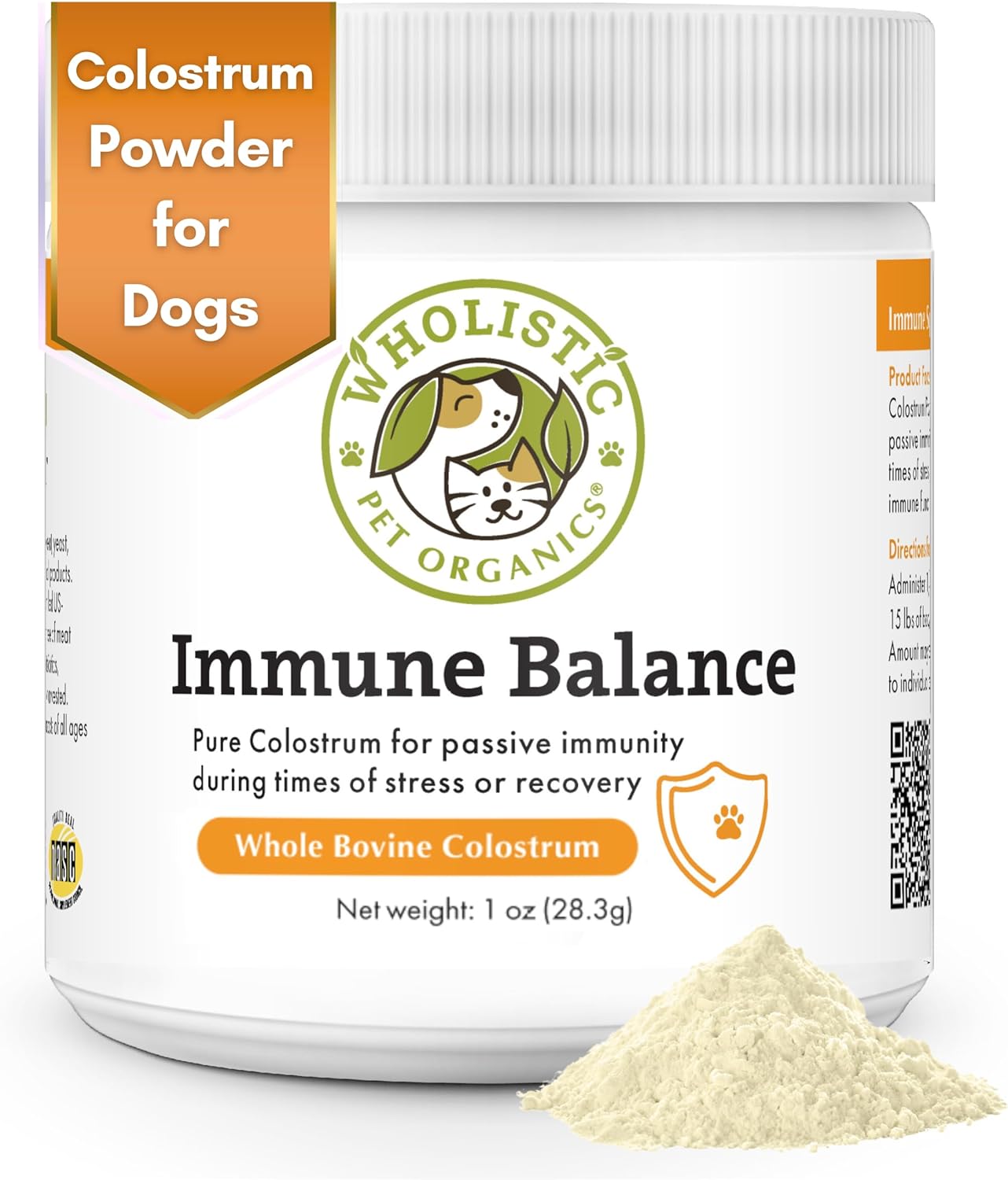 Wholistic Pet Organics: Bovine Colostrum for Dogs and Cats - 1 oz - Organic Dog Immune Support Supplement for Allergy and Itch Relief - Colostrum Powder for Pets - Allergy Medication for Cats & Dogs