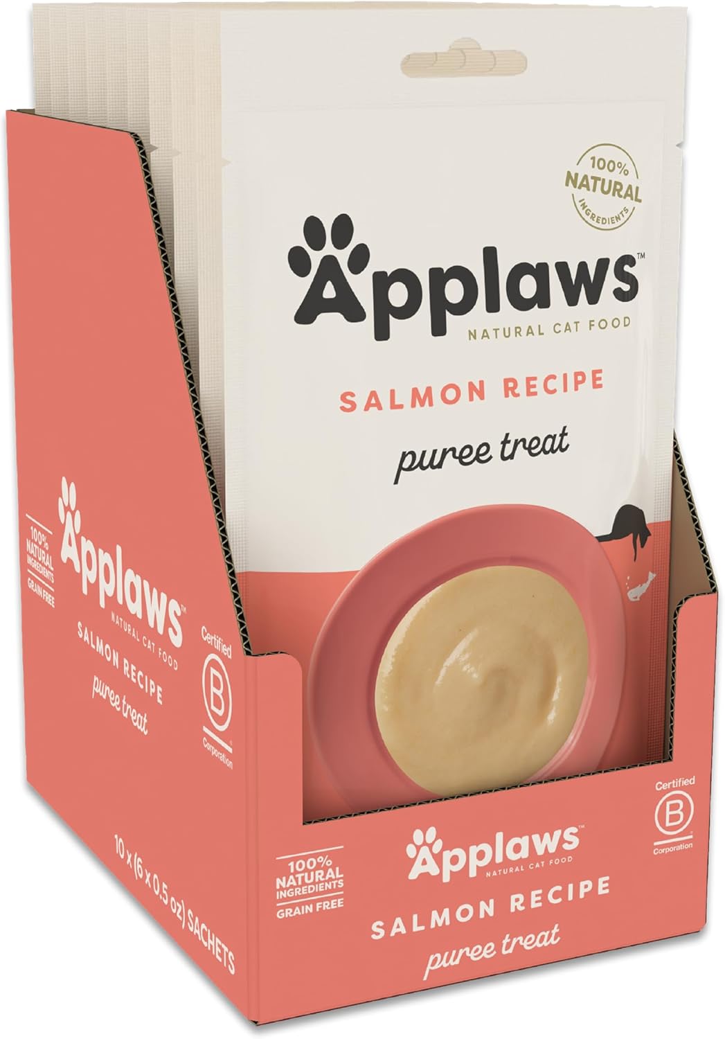 Applaws Lickable Cat Treats, Natural Grain-Free Purée, Limited Ingredient, Salmon Squeeze Up Cat Treats (60 X 0.5 Oz Sachets)