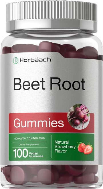 Horbäach Beet Root Gummies | 6000mg | 100 Count | Vegan, Non-GMO, and Gluten Free Formula | Strawberry Flavor