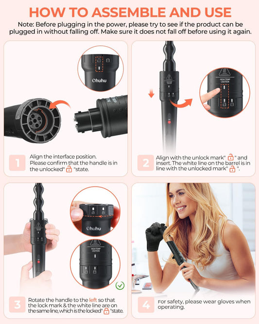 5 In 1 Curling Wand Set: Ohuhu Curling Iron Wand 5Pcs 0.35 To 1.25 Inch Interchangeable Ceramic Barrel Heat Protective Glove 2 Clips Dual Voltage Hair Curler For Women Girl Mother Gift Rose Gold