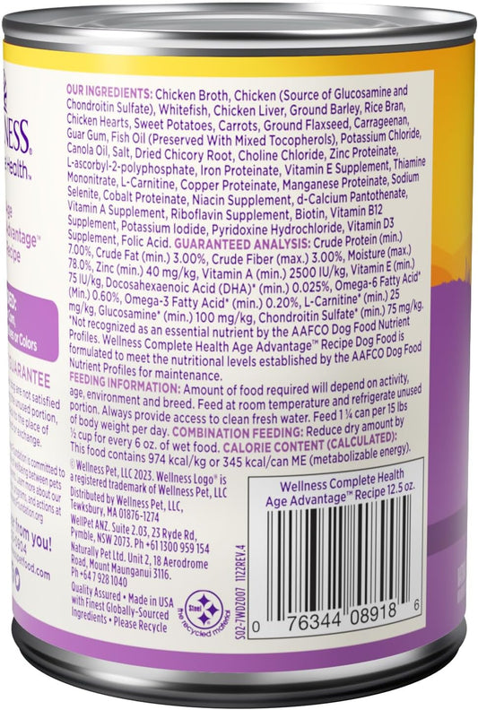 Wellness Complete Health Natural Wet Canned Dog Food, Senior Chicken & Sweet Potato, 12.5-Ounce Can (Pack Of 12)