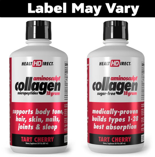 Health Direct – Medical-Grade Liquid Collagen Shots – Aminosculpt Sugar-Free – Tart Cherry – 12 Servings, (12Pk, 2Oz Shots) – Good For Joints, Bones, & Sleep – Better Hair, Skin & Nails
