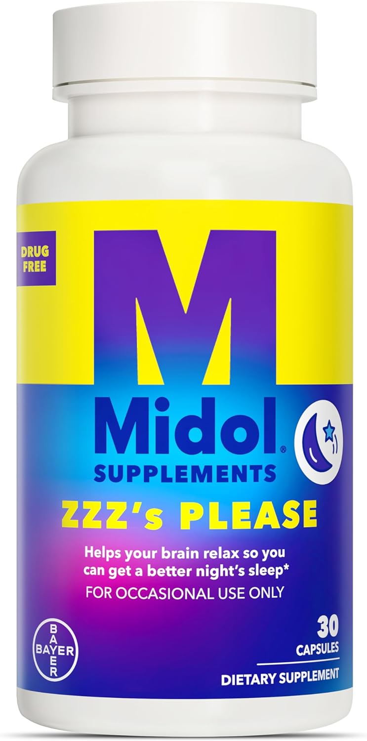 Midol Supplements ZZZ?s Please, 1 mg Melatonin Capsule, Sleep Supplement for Adults, Formulated with Melatonin and Passionflower, Sleep Supplements for Better Sleep, 30 Count
