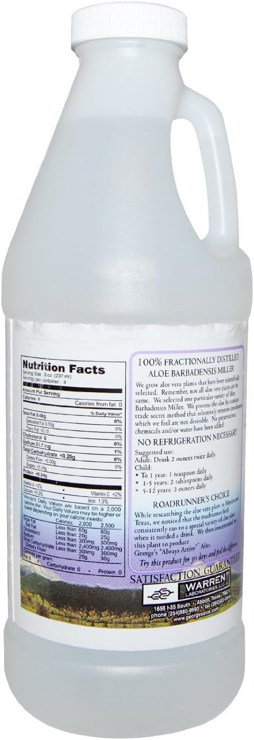 George'S Aloe Vera, 100% Aloe Vera Liquid, 32 Fl Oz (.94 L) : Health & Household