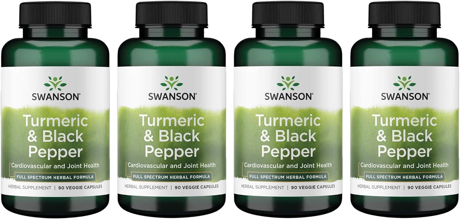 Swanson Premium- Turmeric '&' Black Pepper - Antioxidant, Digestion '&' Joint Support - 90 Veg Caps (4 Pack)