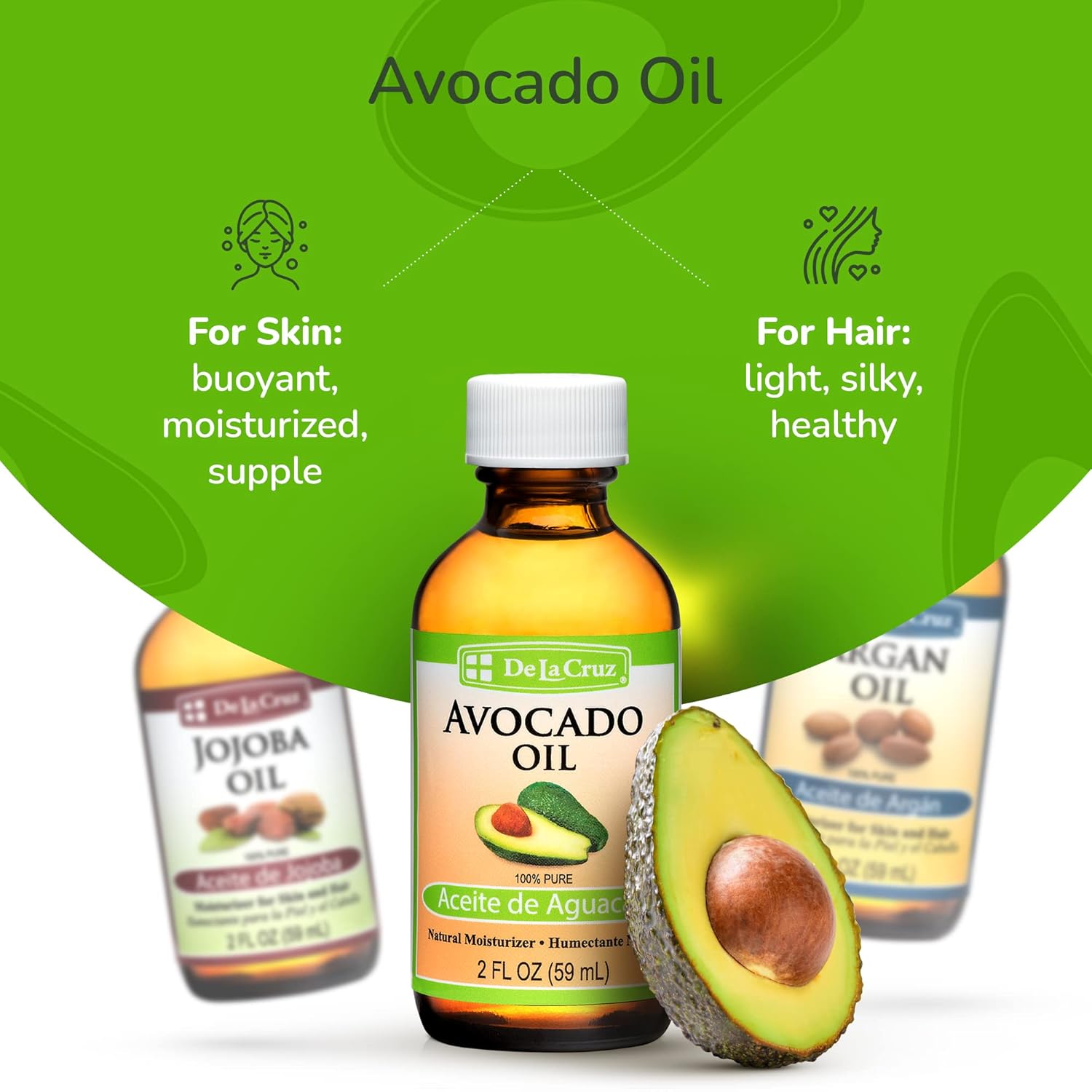 De La Cruz - Avocado Oil, Argan Oil And Jojoba Oil Bundle - 100% Pure And Natural Oils For Hair And Skin - 3 Bottles - 2 Fl Oz Each : Beauty & Personal Care