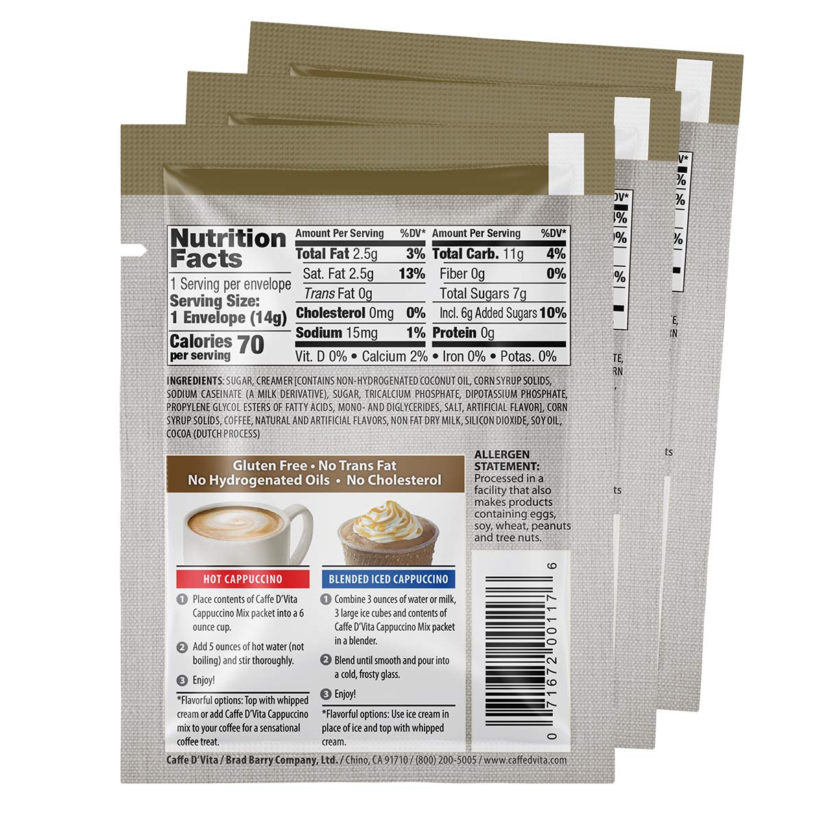 Caffe D'Vita Hazelnut Cappuccino Envelopes, 0.5-Ounce Packages (Pack Of 48)