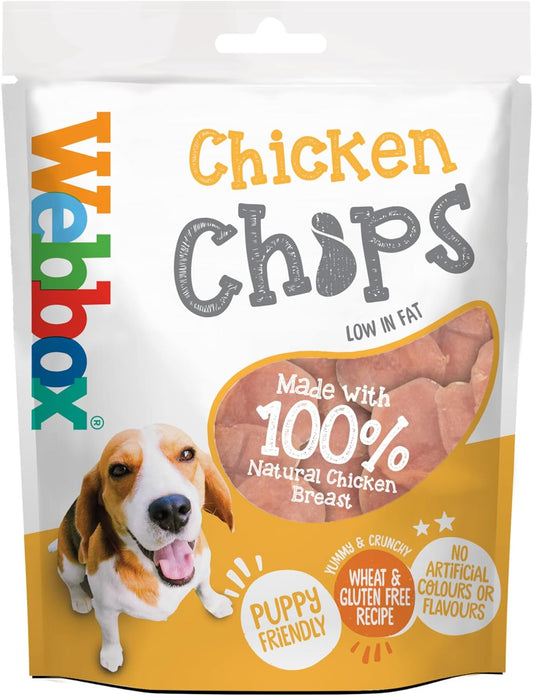 Webbox Chicken Chips Dog Treats - Made with 100 Percent Natural Chicken Breast, Puppy Friendly, Low Fat, Wheat and Gluten Free (10 x 80g Packs)