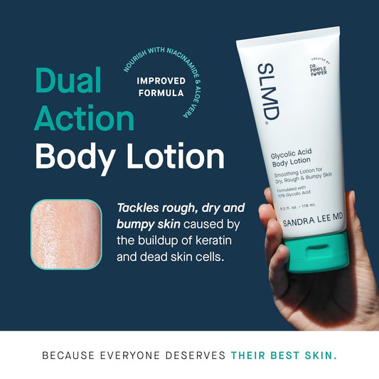 Slmd By Dr. Pimple Popper | Glycolic Acid Body Lotion | Exfoliating Glycolic Acid Lotion Body For Rough, Bumpy Skin And Skin Prone To Kp, Ingrown Hairs, Shaving Bumps | 10% Aha - 6 Fl. Oz