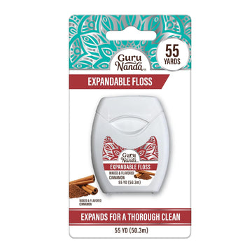 Gurunanda Expandable Waxed Dental Floss For Gentle, Deep Cleaning Wide Teeth Flossing - Cinnamon Flavor - 55 Yards