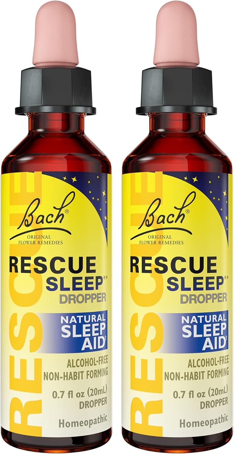 Bach Rescue Sleep Dropper, Natural Sleep Aid, Homeopathic Flower Essence, Free Of Melatonin, Sugar, & Gluten, Family-Friendly, Non-Alcohol Formula, 2 Pack, 20Ml Ea