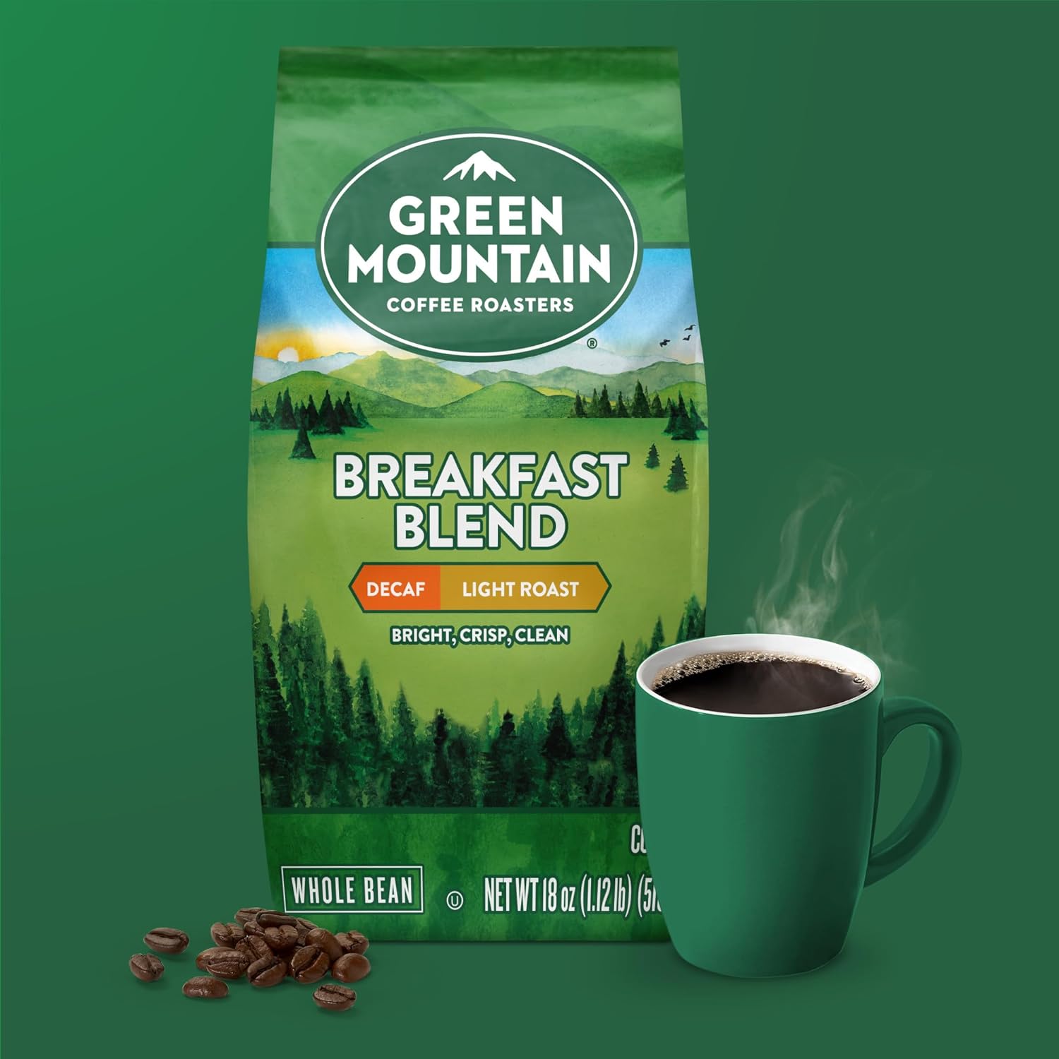 Green Mountain Coffee Roasters Breakfast Blend Decaf, Whole Bean Coffee, Bagged 18 oz : Grocery & Gourmet Food