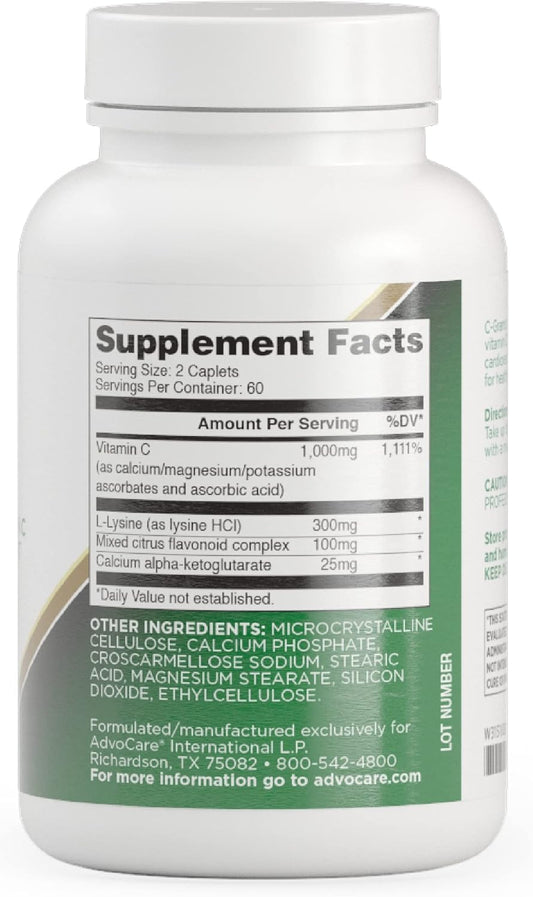 Advocare C-Grams - Premium Dietary Supplement For Skincare, Immune Support & Cardiovascular Health* - Contains Vitamin C, Magnesium & More - 120 Caplets