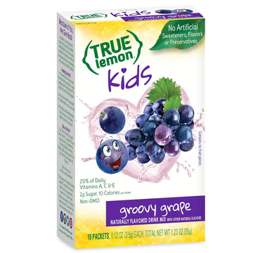 True Lemon Kids Groovy Grape (10 Packets) For Hydration - No Preservatives, No Artificial Flavors, No Artificial Sweeteners - Low Sugar Water Flavoring - Powdered Drink Mix For Kids