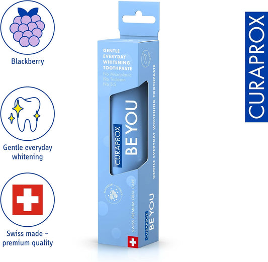 Curaprox Be You Blackberry + Liquorice Toothpaste Blue 60Ml - Gentle Everyday Whitening Toothpaste - Sls Free, Microplastic Free, Triclosan Free, Fluoride Toothpaste