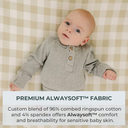 Pobibaby - 2 Pack Premium Changing Pad Cover - Ultra-Soft Jersey Knit, Stylish Ocean Pattern, Safe And Snug For Baby (Gingham Khaki)
