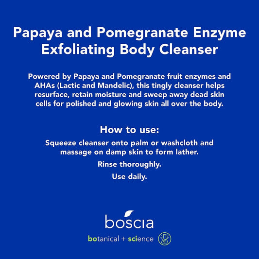 Boscia Papaya & Pomegranate Enzyme Exfoliating Body Cleanser - Vegan, Cruelty-Free, Natural & Clean Skin Care - Body Cleanser Gel - For All Skin Types - 8.4 Oz