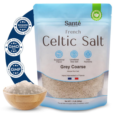 Sante Naturelle French Celtic Salt - 1.1Lb (18Oz) Grey Coarse Sea Salt, Unrefined French Celtic Salt Organic, Hand Harvested 82+ Minerals Salt, 100% Natural Sea Salt