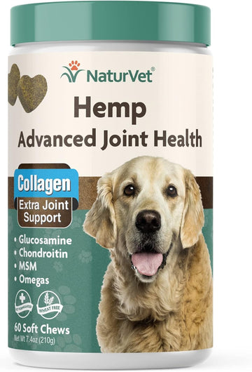 NaturVet Hemp Advanced Joint Health Dog Supplement Plus Hemp Seed – Helps Support Joint Health in Dogs – Includes, Collagen, Glucosamine, MSM, Chondroitin, Omegas – 60 Ct