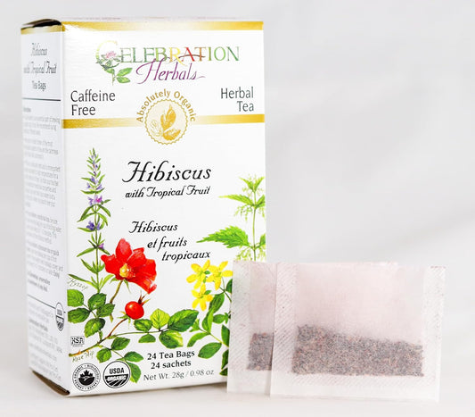 Celebration Herbals Organic Hibiscus With Tropical Fruit Tea Caffeine Free -- 24 Tea Bags 28G