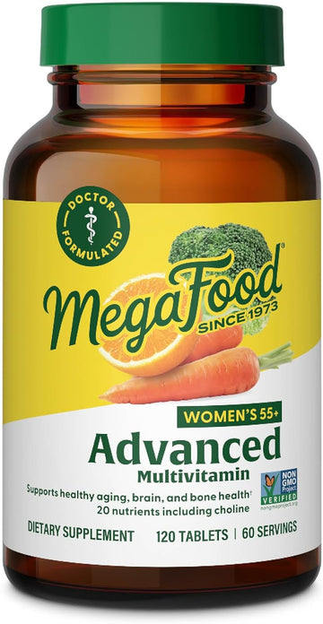 Megafood Women'S 55+ Advanced Multivitamin For Women - Doctor-Formulated With Choline, Vitamin D3, Vitamin B12, Biotin - Plus Real Food - Optimal Aging - Vegetarian - 120 Tabs (60 Servings)