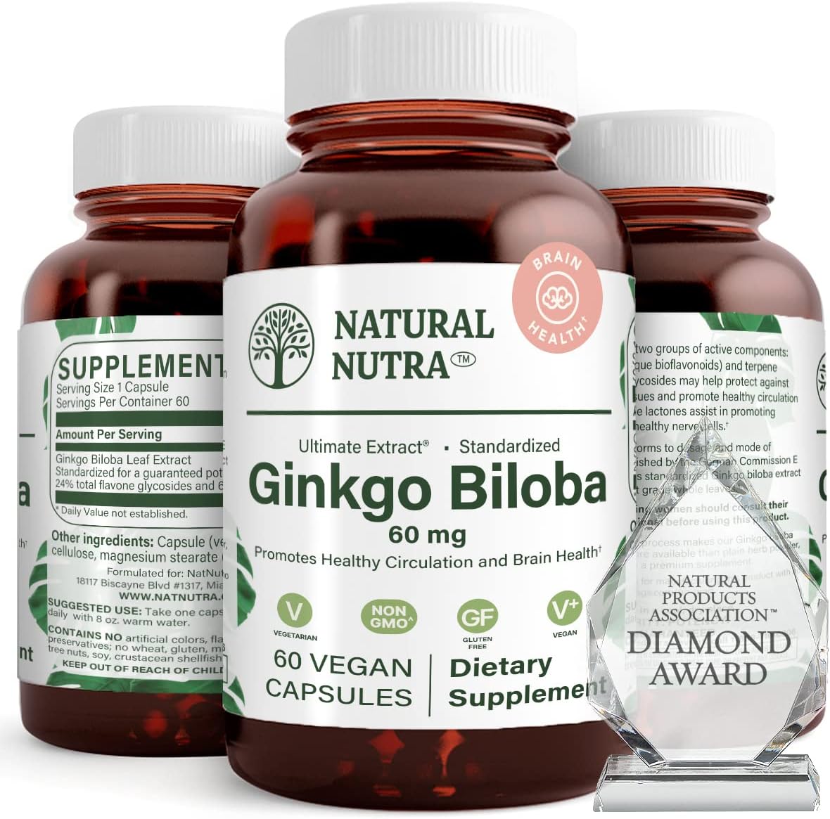 Natural Nutra Ginkgo Biloba, Improves Circulation To The Brain And Boosts Memory, Increases Oxygen Flow, And Enhancing Brain Function, Vegan And Gluten Free, (60) Capsules