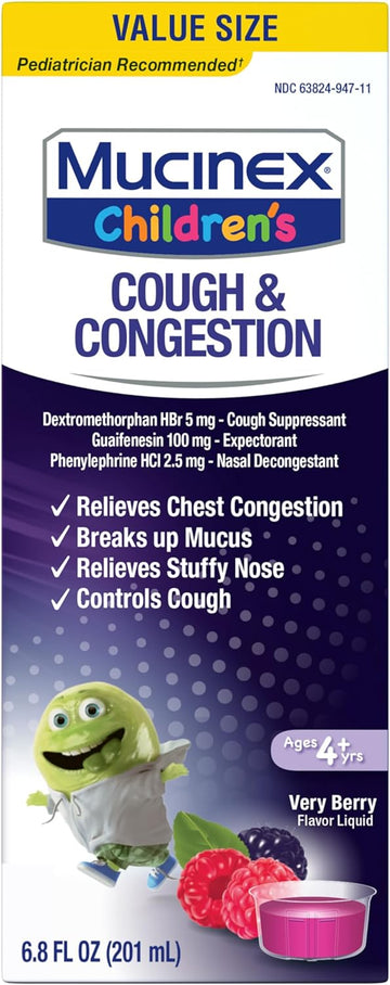 Mucinex Children'S Congestion & Cough Liquid, Berrylicious, 6.8Oz (Packaging May Vary)