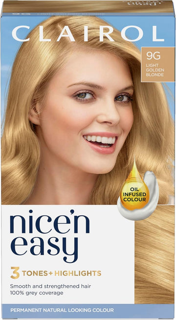 Clairol Nice'N Easy Crème, Natural Looking Oil Infused Permanent Hair Dye, 9G Light Golden Blonde