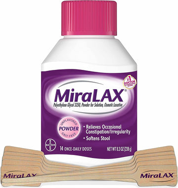 MiraLAX Gentle Constipation Relief Laxative Powder with Stirrer, Stool Softener with PEG 3350, No Harsh Side Effects, Osmotic Laxative, #1 Physician Recommended, 14 Dose