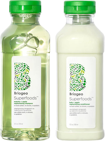 Briogeo Superfoods Apple Matcha Kale Replenishing Shampoo And Conditioner Set, Replenish Dull, Dry Hair And Supports Healthy Hair And Scalp, Vegan, Phalate & Paraben-Free