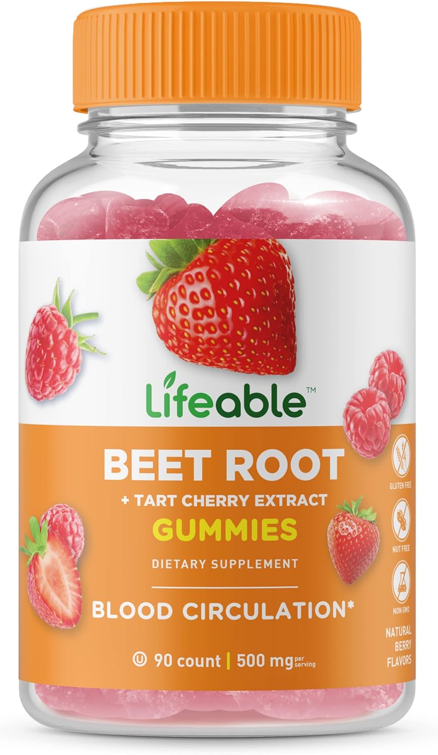 Lifeable Beet Root Vitamin - 500mg - Great Tasting Natural Flavor BeetRoot Powder Gummy Supplement - Gluten Free, Vegetarian, GMO-Free - For Adults, Men, and Women - 90 Gummies