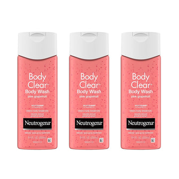 Neutrogena Body Clear Acne Treatment Body Wash With Salicylic Acid Acne Medicine, Pink Grapefruit Body Acne Cleanser To Prevent Breakouts On Back, Chest & Shoulders, 3 X 8.5 Fl. Oz