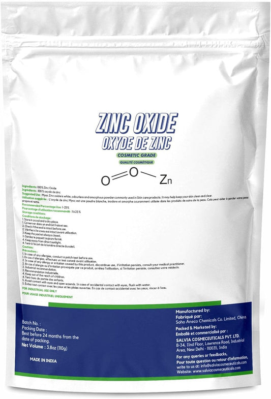 White Zinc Oxide Powder (110 Gram), Non-Nano Zinc Oxide Powder, Zinc Oxide Powder for Skin, DIY Sunscreen, Baby Diaper Rash Cream, Online Quality