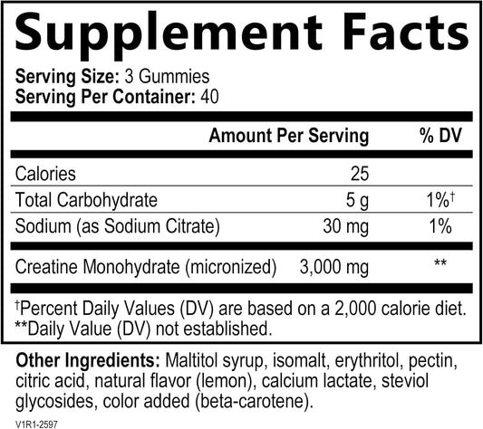 Built By Nature Sugar Free Creatine Monohydrate Gummy For Men And Women – Muscle Strength & Energy Boost Pre Workout - Natural Lemon Flavor - 120 Gummies : Health & Household