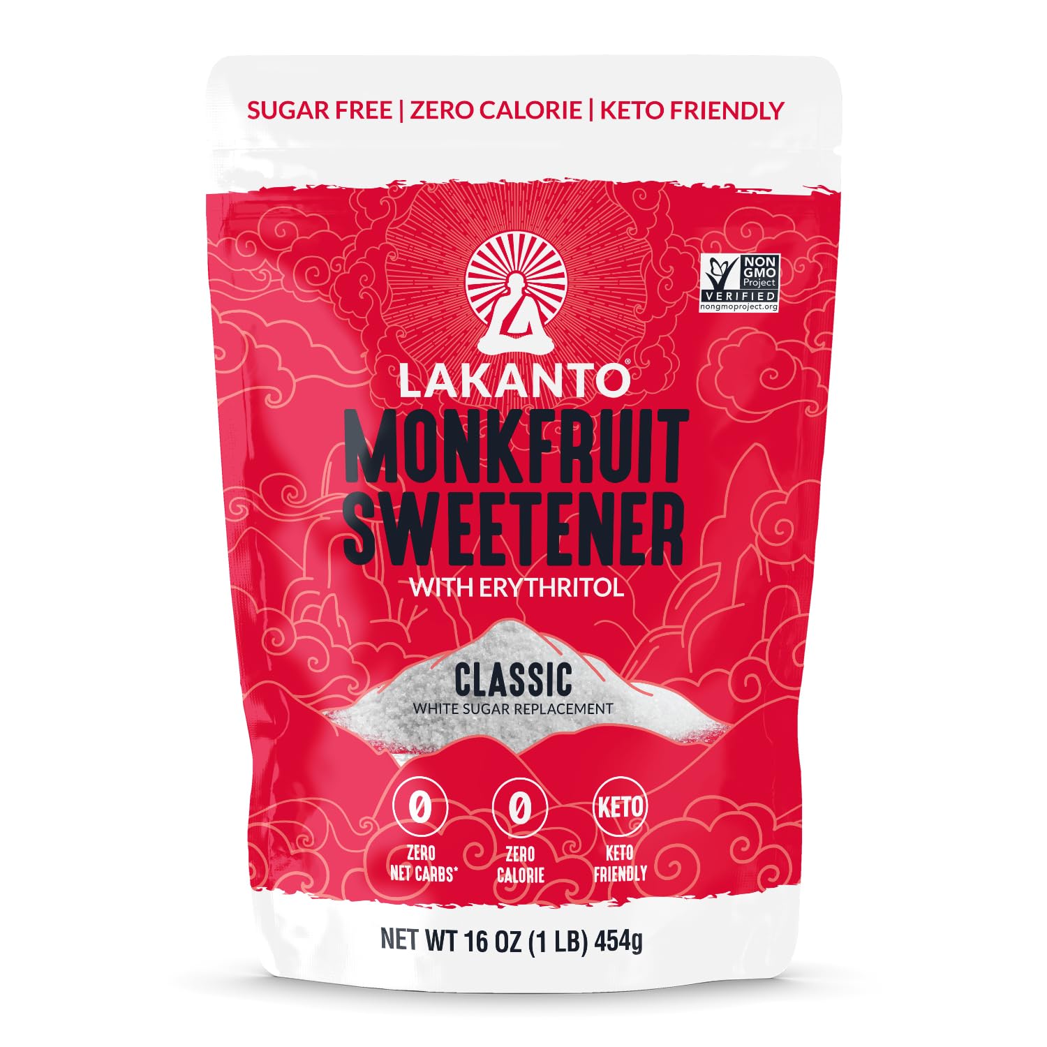 Lakanto Classic Monk Fruit Sweetener with Erythritol - White Sugar Substitute, Zero Calorie, Keto Diet Friendly, Zero Net Carbs, Baking, Extract, Sugar Replacement (Classic White - 1 lb)