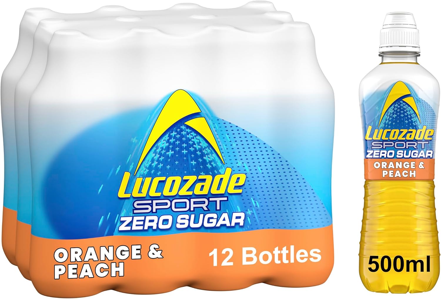 Lucozade Sport Zero Sugar - Orange & Peach 12X500Ml | Sugar Free Sports Drink, With Vitamin B3 And Electrolyte | Zero Sugar | Only 4 Calories Per Serving | Still | Made With Natural Flavours