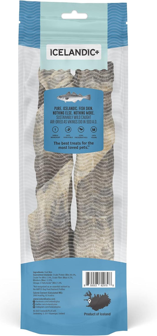 Icelandic+ Cod Skin 10" Long Hand Wrapped Dog Chew Stick, 2-Pack, 3.2-oz Bag