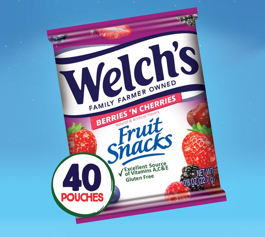 Welch'S Fruit Snacks, Berries 'N Cherries, Perfect Halloween Candy Bulk Pack, Gluten Free, Individual Single Serve Bags, 0.8 Oz (Pack Of 40)