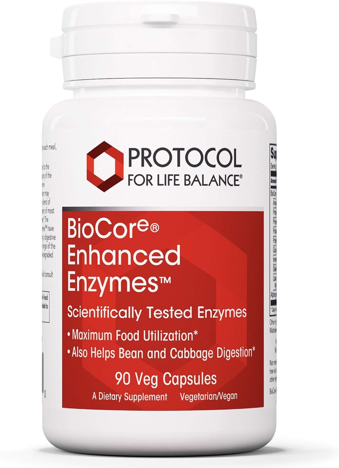 Protocol BioCore Enhanced Enzymes - Helps Digest Beans & Cruciferous Vegetables* - Digestion Supplement* - Amylase & Lipase - Kosher & Vegan - 90 Veg Capsules