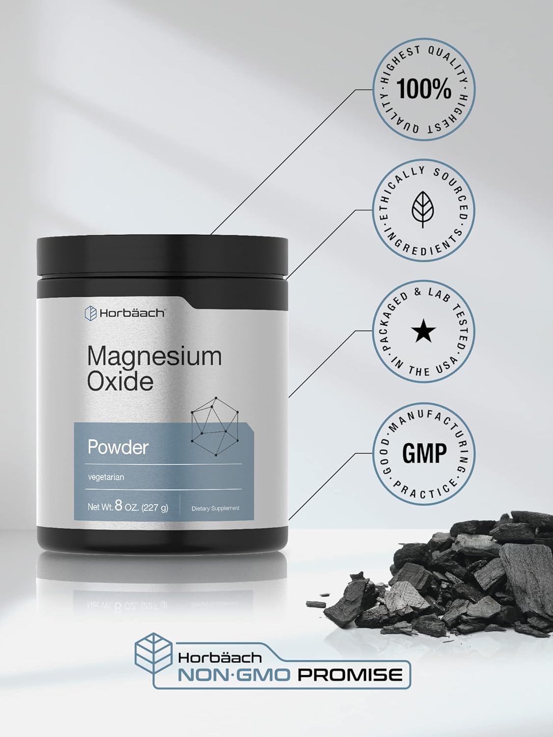 Horbäach Magnesium Oxide Powder | 400mg | 8 Ounces (227 g) | Vegetarian, Non-GMO, and Gluten Free Supplement : Health & Household