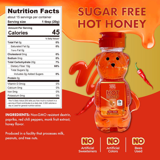 Choczero Sugar Free Hot Honey, Vegan Spicy Honey, All Natural, Keto Friendly, Infused With Red Chili Peppers (10.5Oz Bottle, 1 Pack)