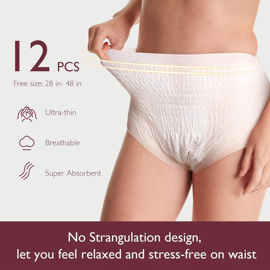 Momcozy Postpartum Disposable Underwear, 12 Pcs No Leak New-Thin Built-In Pad Self-Absorbent Free-Move Period Underpants For Women Mothers Moms Labor Delivery Care