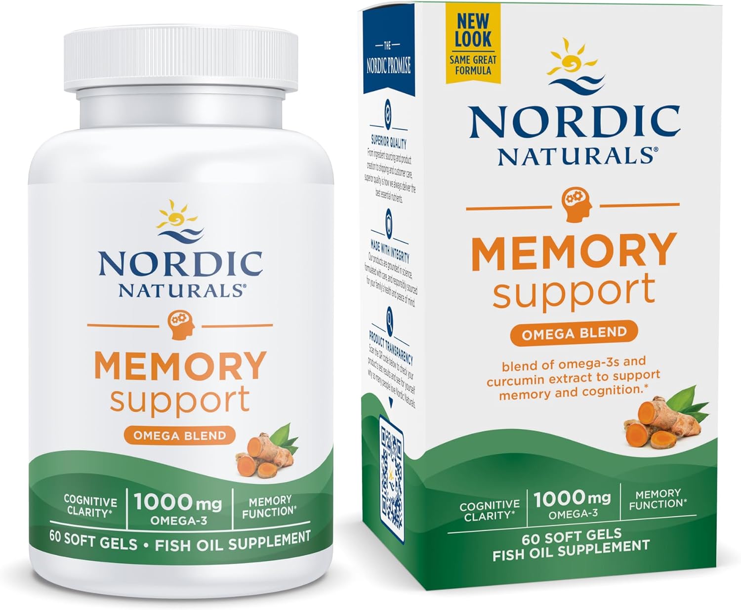 Nordic Naturals Omega Memory with Curcumin, Lemon - 60 Soft Gels - 1000 mg Omega-3 + 400 mg Optimized Curcumin - Memory, Cognition - Contains Phosphatidylcholine & Huperzine A - Non-GMO - 30 Servings