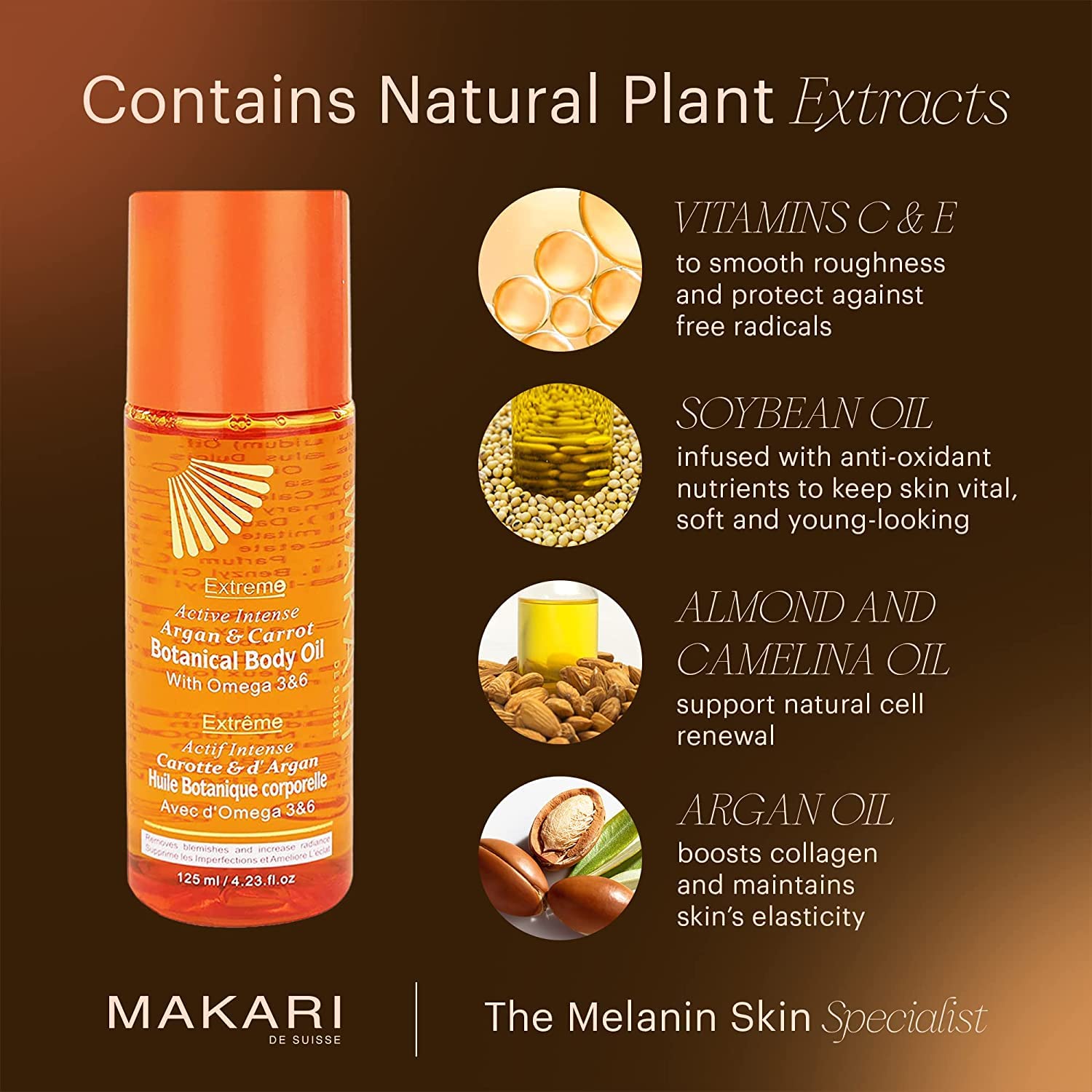 Makari Extreme Active Intense Botanical Body Oil (125 Ml) | Softens, Conditions, Hydrates, And Rejuvenates Skin | Helps Fade Marks, Blemishes, And Spots | Recommended For All Skin Types : Beauty & Personal Care